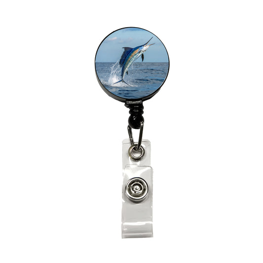 Sailfish Jumping Fishing Retractable ID Key Card Name Tag Badge Holder with Clip