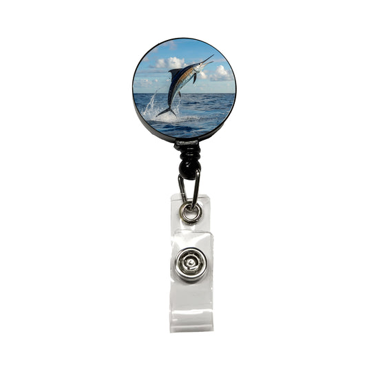 Sailfish Jumping Sea Fishing Retractable ID Key Card Name Tag Badge Holder with Clip