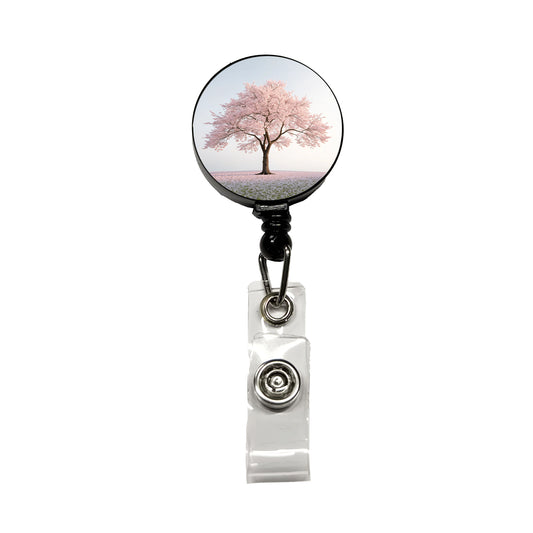Sakura Cherry Blossom Tree Pink Flower Retractable ID Key Card Name Tag Badge Holder with Clip