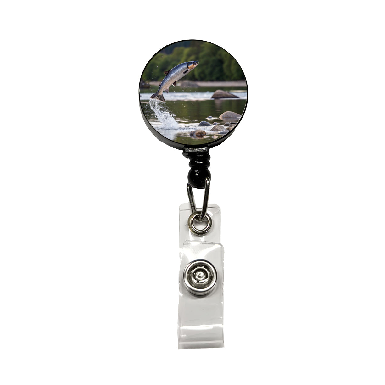 Salmon Fish Jumping Fishing Retractable ID Key Card Name Tag Badge Holder with Clip