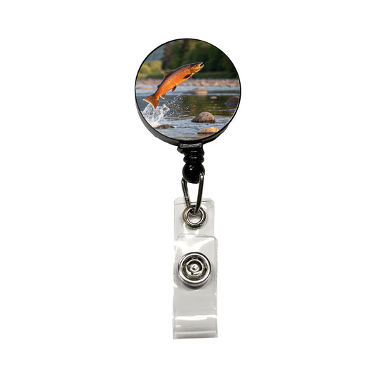 Salmon Fish Jumping River Fishing Retractable ID Key Card Name Tag Badge Holder with Clip