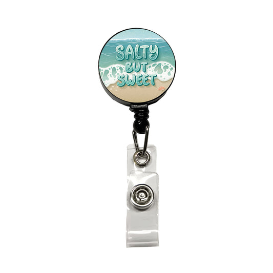 Salty But Sweet Sea Foam Ocean Beach Retractable ID Key Card Name Tag Badge Holder with Clip