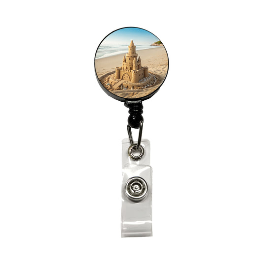 Sandcastle On Beach Cute Retractable ID Key Card Name Tag Badge Holder with Clip