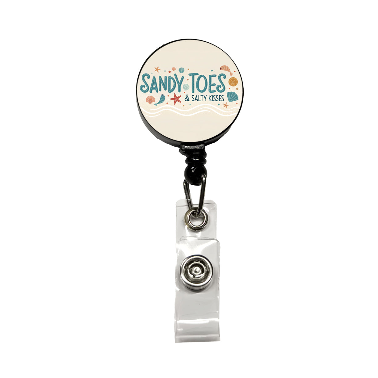 Sandy Toes Salty Kisses Ocean Beach Shells Retractable ID Key Card Name Tag Badge Holder with Clip