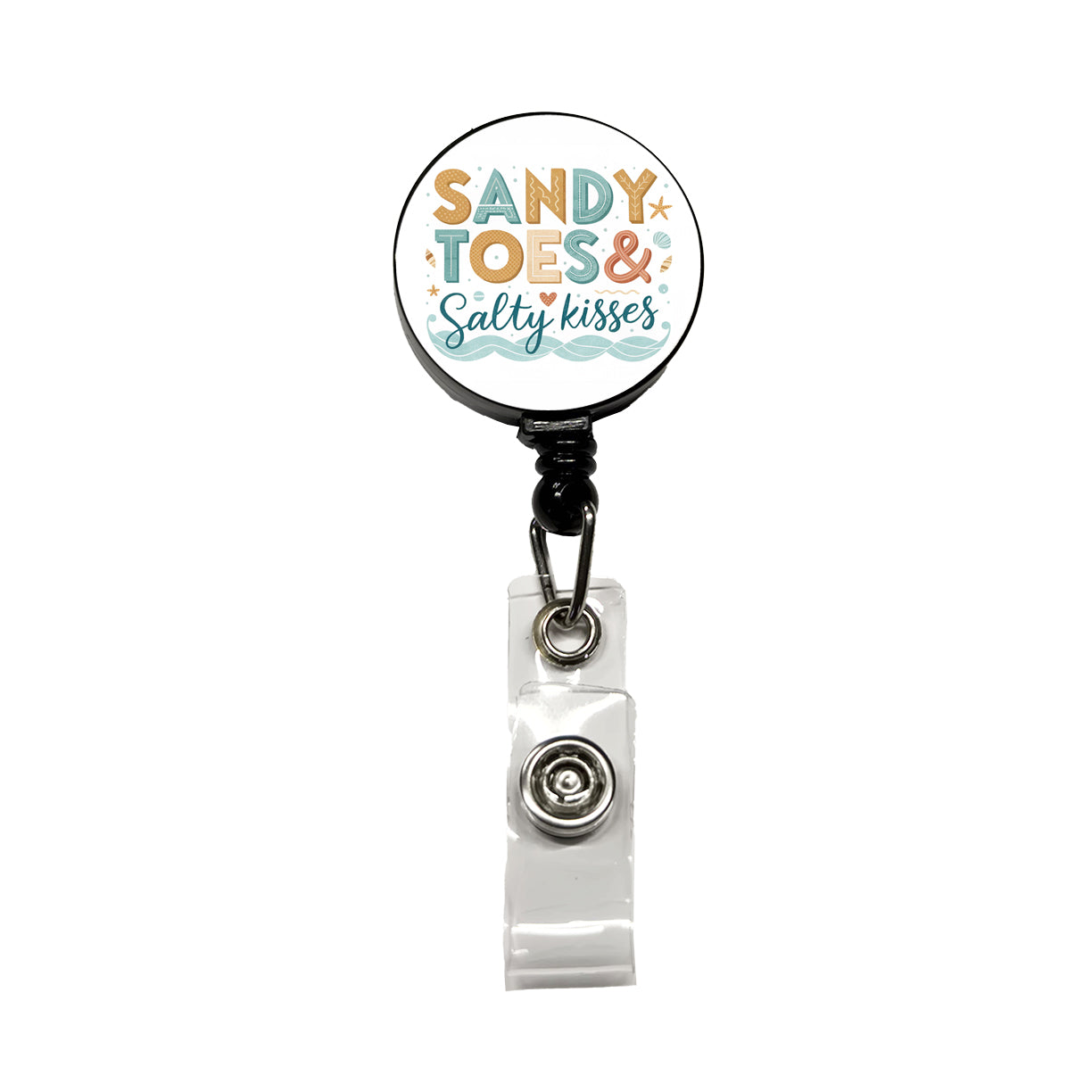 Sandy Toes Salty Kisses Ocean Beach Retractable ID Key Card Name Tag Badge Holder with Clip