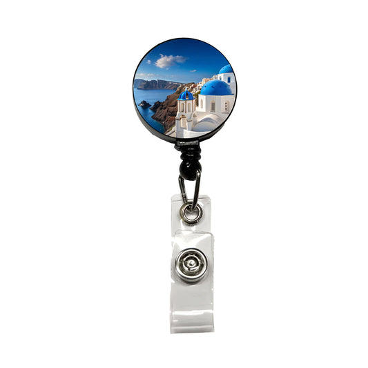 Santorini Greece Travel Stunning Retractable ID Key Card Name Tag Badge Holder with Clip