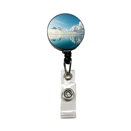 Sea And Sky Ocean Clouds Retractable ID Key Card Name Tag Badge Holder with Clip