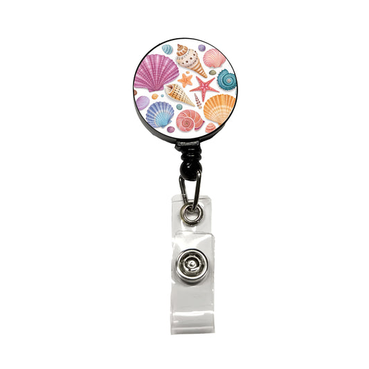 Seashell Collage Colorful Retractable ID Key Card Name Tag Badge Holder with Clip