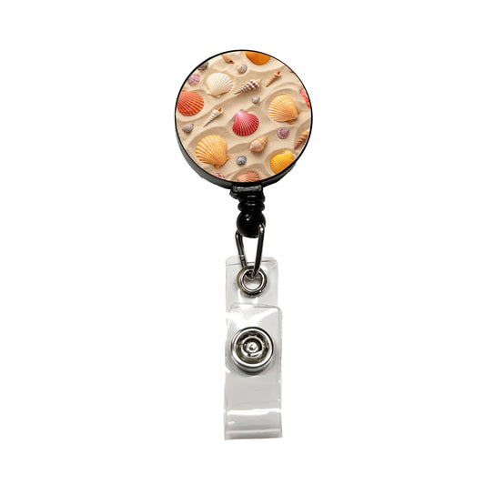 Seashell Collage On Sandy Background Beach Retractable ID Key Card Name Tag Badge Holder with Clip
