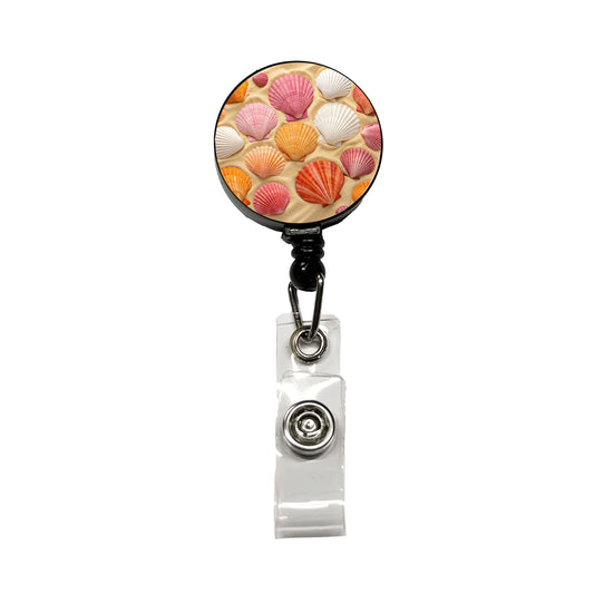Seashells On Sandy Beach Background Retractable ID Key Card Name Tag Badge Holder with Clip