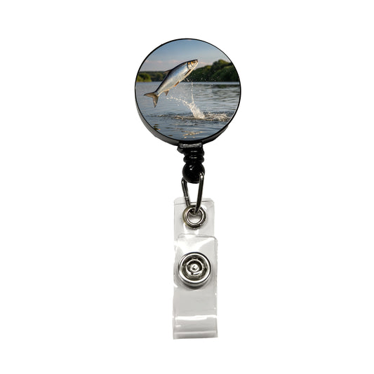 Shad Fish Jumping Fishing Retractable ID Key Card Name Tag Badge Holder with Clip