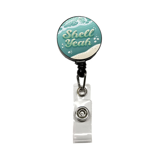 Shell Yeah Sea Foam Ocean Beach Funny Retractable ID Key Card Name Tag Badge Holder with Clip