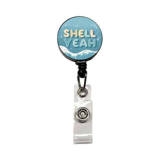 Shell Yeah Sea Foam Ocean Beach Retractable ID Key Card Name Tag Badge Holder with Clip