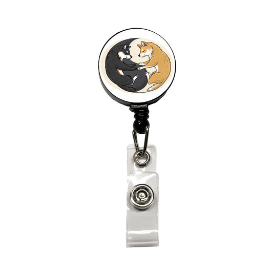 Shiba Inus Yin Yang Dogs Retractable ID Key Card Name Tag Badge Holder with Clip