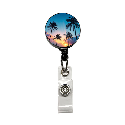 Silhouetted Palm Trees Beautiful Sky Retractable ID Key Card Name Tag Badge Holder with Clip