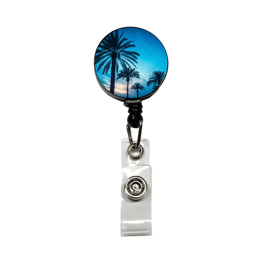 Silhouetted Palm Trees Blue Sky Retractable ID Key Card Name Tag Badge Holder with Clip