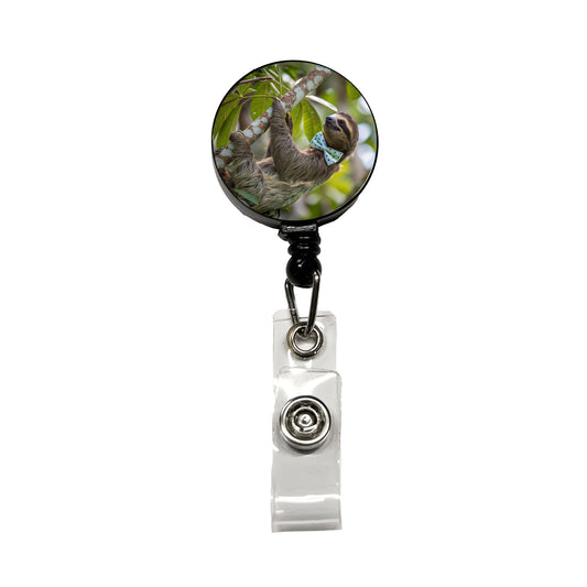 Sloth Wearing Bow Tie Funny Retractable ID Key Card Name Tag Badge Holder with Clip