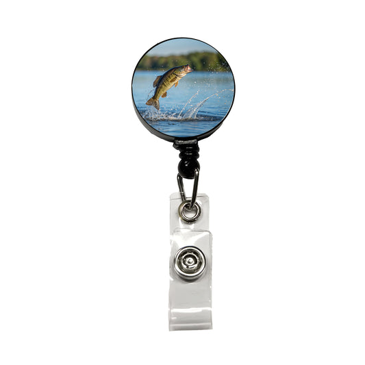 Smallmouth Bass Fish Jumping Fishing Retractable ID Key Card Name Tag Badge Holder with Clip