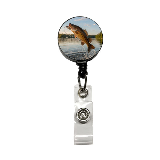 Smallmouth Bass Fish Jumping River Fishing Retractable ID Key Card Name Tag Badge Holder with Clip