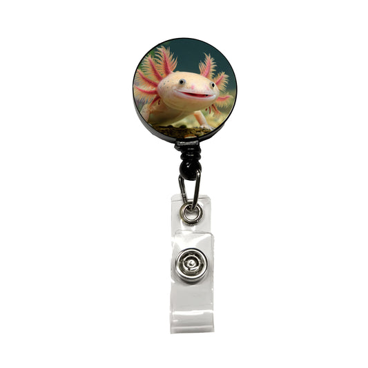 Smiling Axolotl Adorable Retractable ID Key Card Name Tag Badge Holder with Clip
