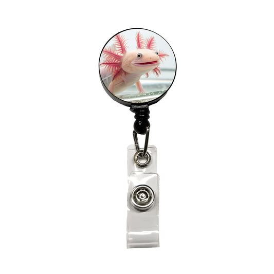 Smiling Axolotl Cute Funny Retractable ID Key Card Name Tag Badge Holder with Clip