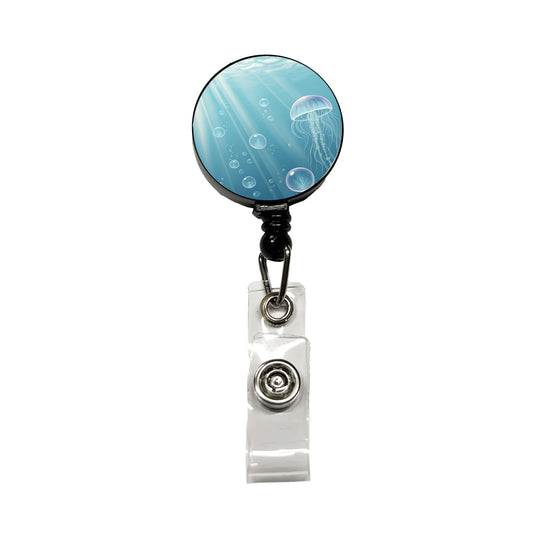 Soft Blue Tones Jellyfish Ocean Sea Retractable ID Key Card Name Tag Badge Holder with Clip