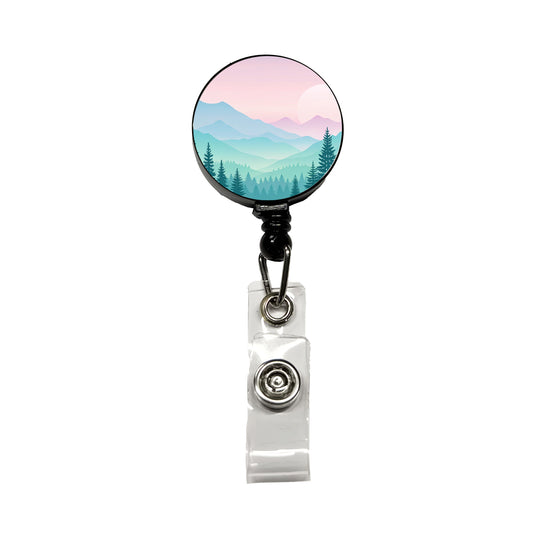 Soft Gradient Pastels Mountains Retractable ID Key Card Name Tag Badge Holder with Clip
