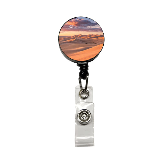 Soft Rolling Sand Dunes Sunset Desert Retractable ID Key Card Name Tag Badge Holder with Clip