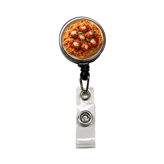 Spaghetti And Meatballs Top Down View Pasta Retractable ID Key Card Name Tag Badge Holder with Clip