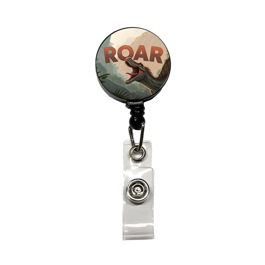 Spinosaurus Roar Bold Text Dinosaur Retractable ID Key Card Name Tag Badge Holder with Clip