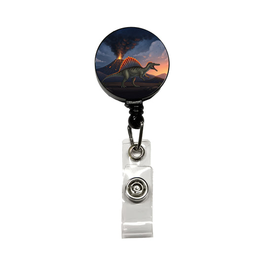 Spinosaurus Volcano Lava Dinosaur Retractable ID Key Card Name Tag Badge Holder with Clip