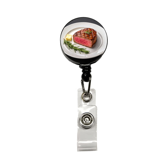 Steak Dinner On Plate Retractable ID Key Card Name Tag Badge Holder with Clip