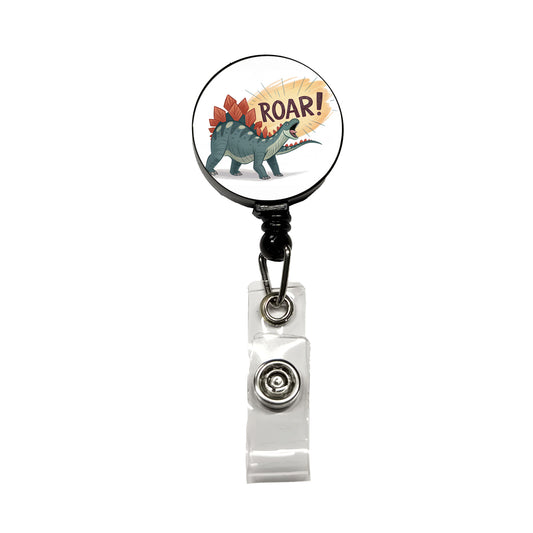 Stegosaurus Roar Dinosaur Retractable ID Key Card Name Tag Badge Holder with Clip