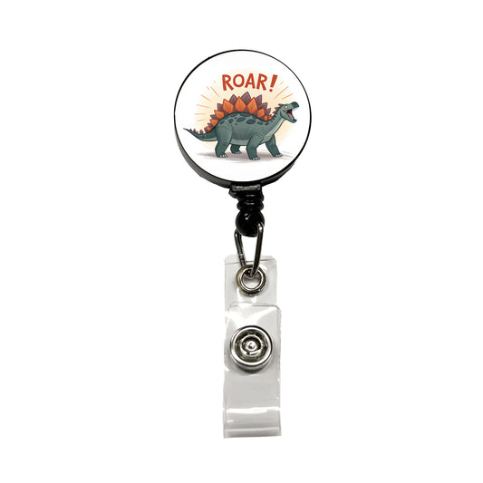 Stegosaurus Roar Text Dinosaur Fun Retractable ID Key Card Name Tag Badge Holder with Clip