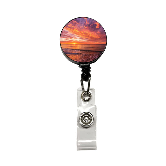 Sunrise Sunset Over The Ocean Retractable ID Key Card Name Tag Badge Holder with Clip