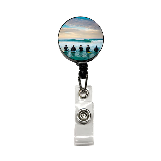 Surfing Surfers Surfboards Lineup Ocean Retractable ID Key Card Name Tag Badge Holder with Clip