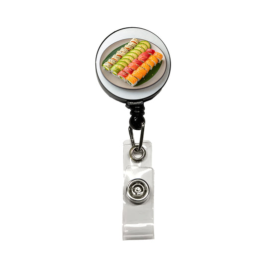 Sushi Rolls Plate Retractable ID Key Card Name Tag Badge Holder with Clip