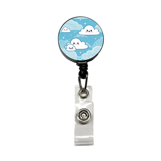 Sweet Puffy Clouds Kawaii Style Retractable ID Key Card Name Tag Badge Holder with Clip