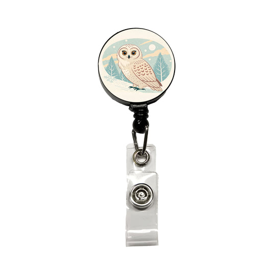 Sweet Snowy Owl Winter Retractable ID Key Card Name Tag Badge Holder with Clip