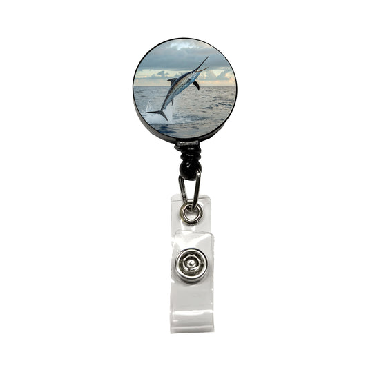 Swordfish Jumping Fishing Retractable ID Key Card Name Tag Badge Holder with Clip