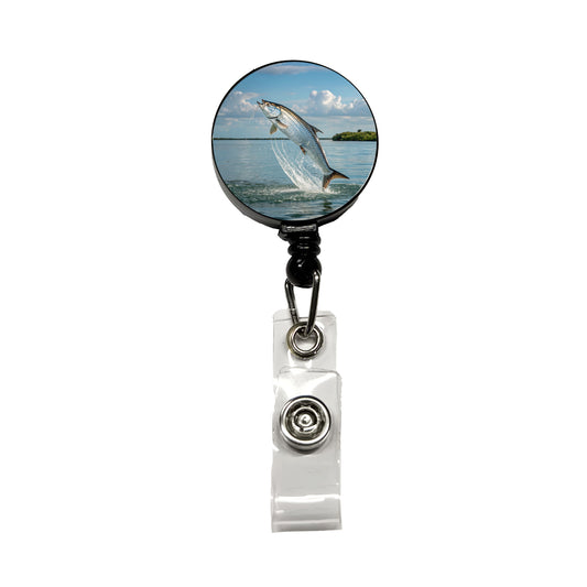Tarpon Fish Jumping Fishing Retractable ID Key Card Name Tag Badge Holder with Clip