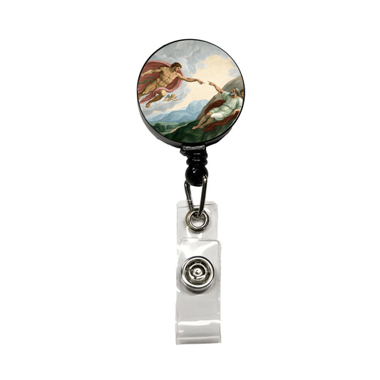The Creation Of Adam By Michelangelo Inspired Retractable ID Key Card Name Tag Badge Holder with Clip