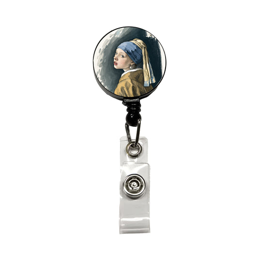 The Girl With A Pearl Earring By Johannes Vermeer Inspired Retractable ID Key Card Name Tag Badge Holder with Clip