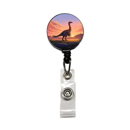 Therizinosaurus Sunset Sunrise Dinosaur Retractable ID Key Card Name Tag Badge Holder with Clip