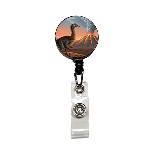 Therizinosaurus Volcano Erupting Dinosaur Retractable ID Key Card Name Tag Badge Holder with Clip