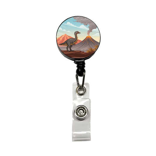 Therizinosaurus Volcano Retractable ID Key Card Name Tag Badge Holder with Clip