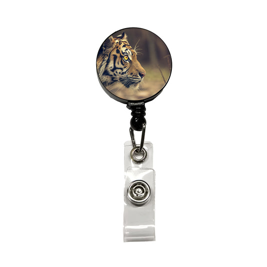 Tiger Eye Face Side View Retractable ID Key Card Name Tag Badge Holder with Clip