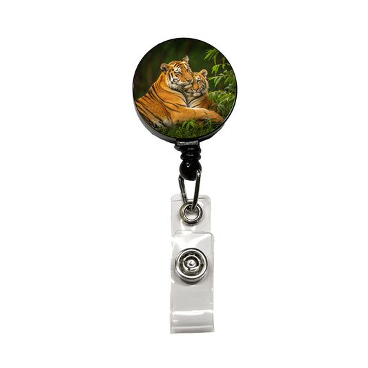 Tigers Hugging Love Retractable ID Key Card Name Tag Badge Holder with Clip