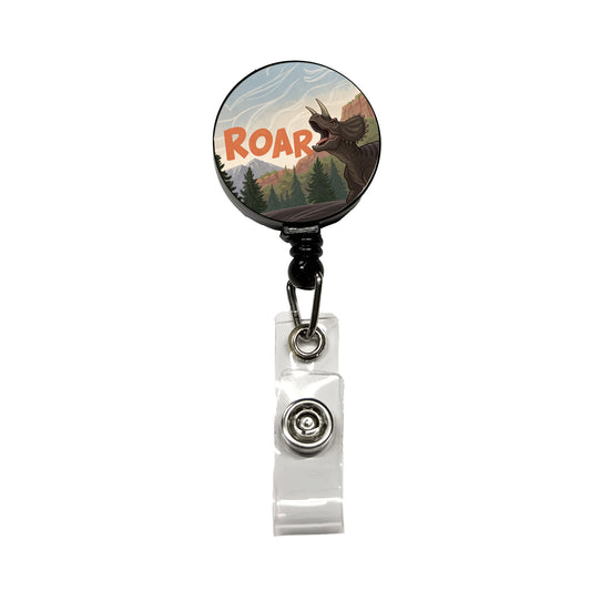 Triceratops Roar Bold Dinosaur Retractable ID Key Card Name Tag Badge Holder with Clip