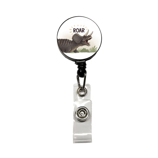Triceratops Roar Dinosaur Retractable ID Key Card Name Tag Badge Holder with Clip